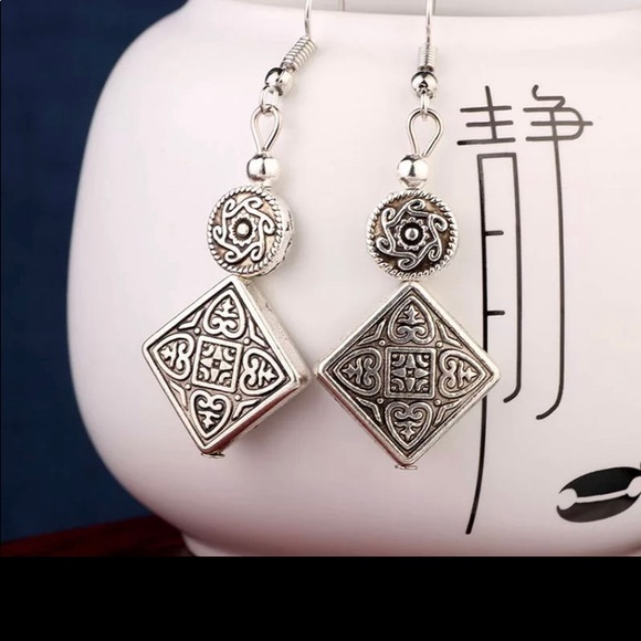 gem jewelry Jewelry - Silver, vintage Chinese Tibetan dangle earrings